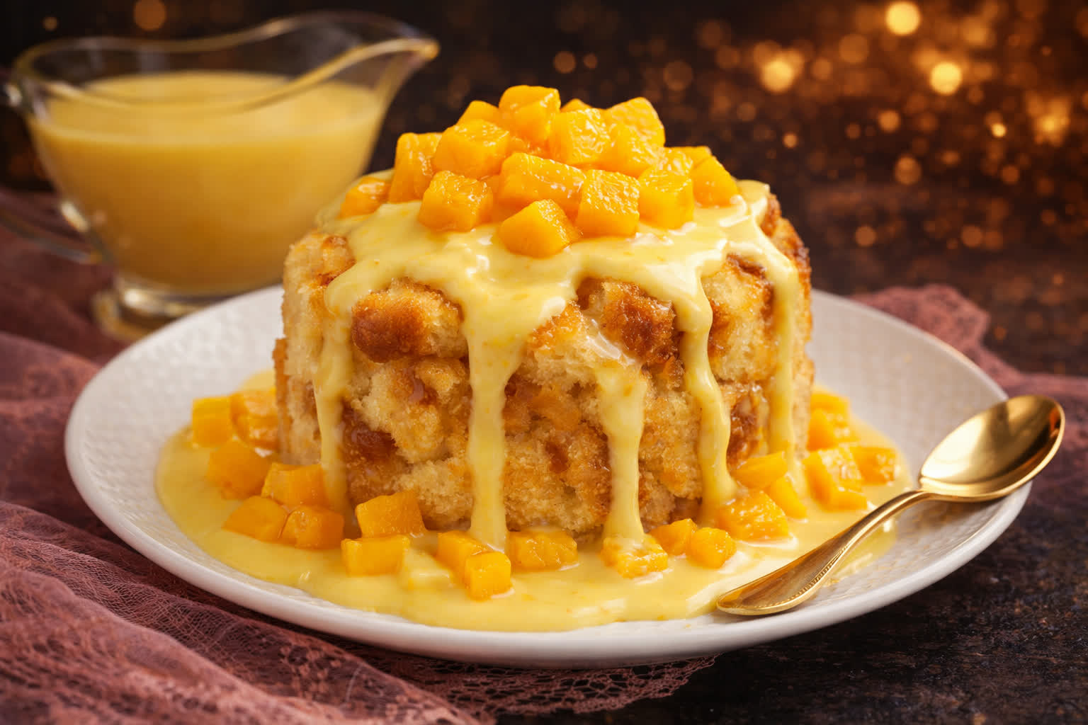 Mango Bread Pudding with Mango Cream Sauce